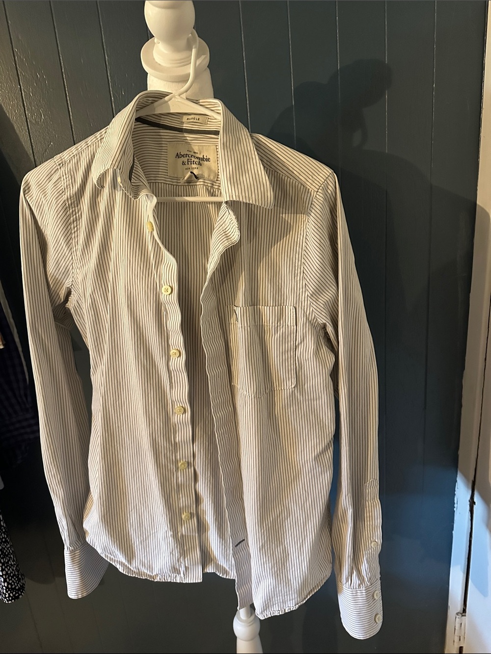 Abercrombie & Fitch White Shirt with Light Blue Pinstripes